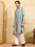 Stylish Pista Green Sequins Embroidered Viscose Silk Reception Wear Men's Kurta With Dupatta