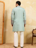 Stylish Pista Green Sequins Embroidered Viscose Silk Reception Wear Men's Kurta With Dupatta