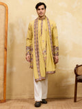 Bewitching Yellow Sequins Viscose Silk Haldi Wear Men's Kurta With Dupatta