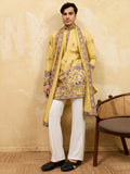 Bewitching Yellow Sequins Viscose Silk Haldi Wear Men's Kurta With Dupatta