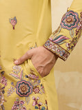 Bewitching Yellow Sequins Viscose Silk Haldi Wear Men's Kurta With Dupatta