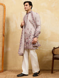 Wonderful Yellow Floral Embroidery Viscose Silk Festive Wear Men's Kurta With Dupatta