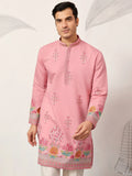 Alluring Pink Multi Thread Work Viscose Silk Engagement Wear Men's Kurta