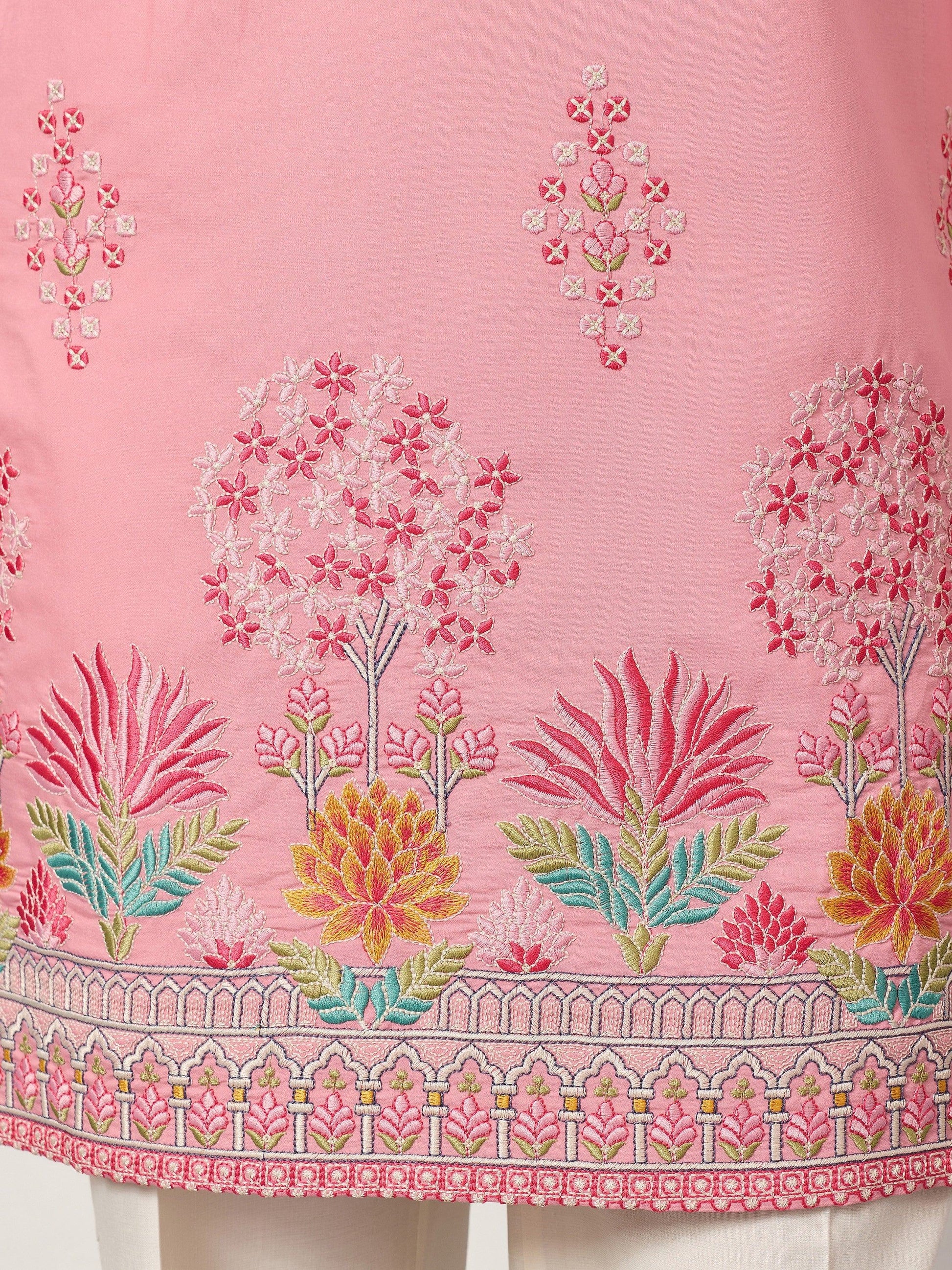 Alluring Pink Multi Thread Work Viscose Silk Engagement Wear Men's Kurta