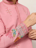 Alluring Pink Multi Thread Work Viscose Silk Engagement Wear Men's Kurta