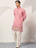 Alluring Pink Multi Thread Work Viscose Silk Engagement Wear Men's Kurta