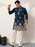 Beautiful Teal Blue Sequins Viscose Silk Reception Wear Men's Kurta
