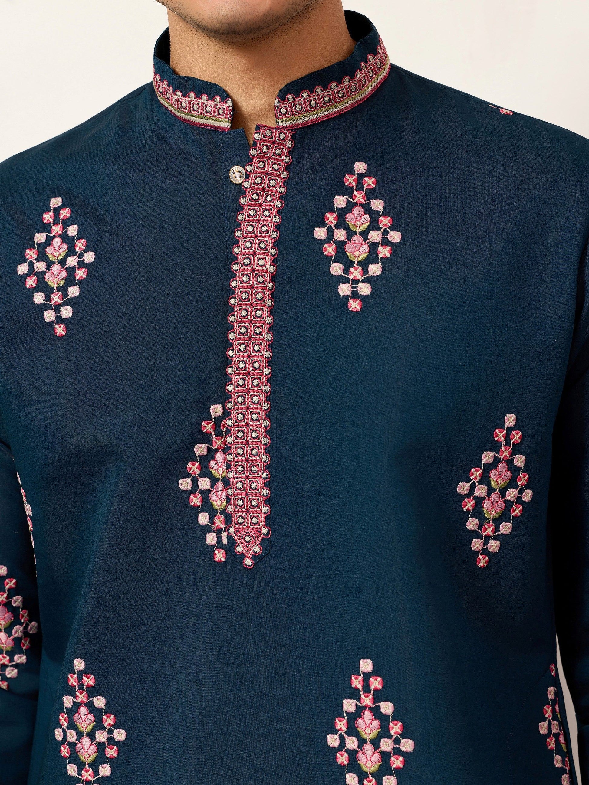 Beautiful Teal Blue Sequins Viscose Silk Reception Wear Men's Kurta