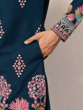 Beautiful Teal Blue Sequins Viscose Silk Reception Wear Men's Kurta