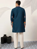 Beautiful Teal Blue Sequins Viscose Silk Reception Wear Men's Kurta