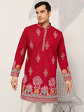 Classy Red Sequins Viscose Silk Groom Wear Men's Kurta