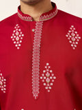 Classy Red Sequins Viscose Silk Groom Wear Men's Kurta