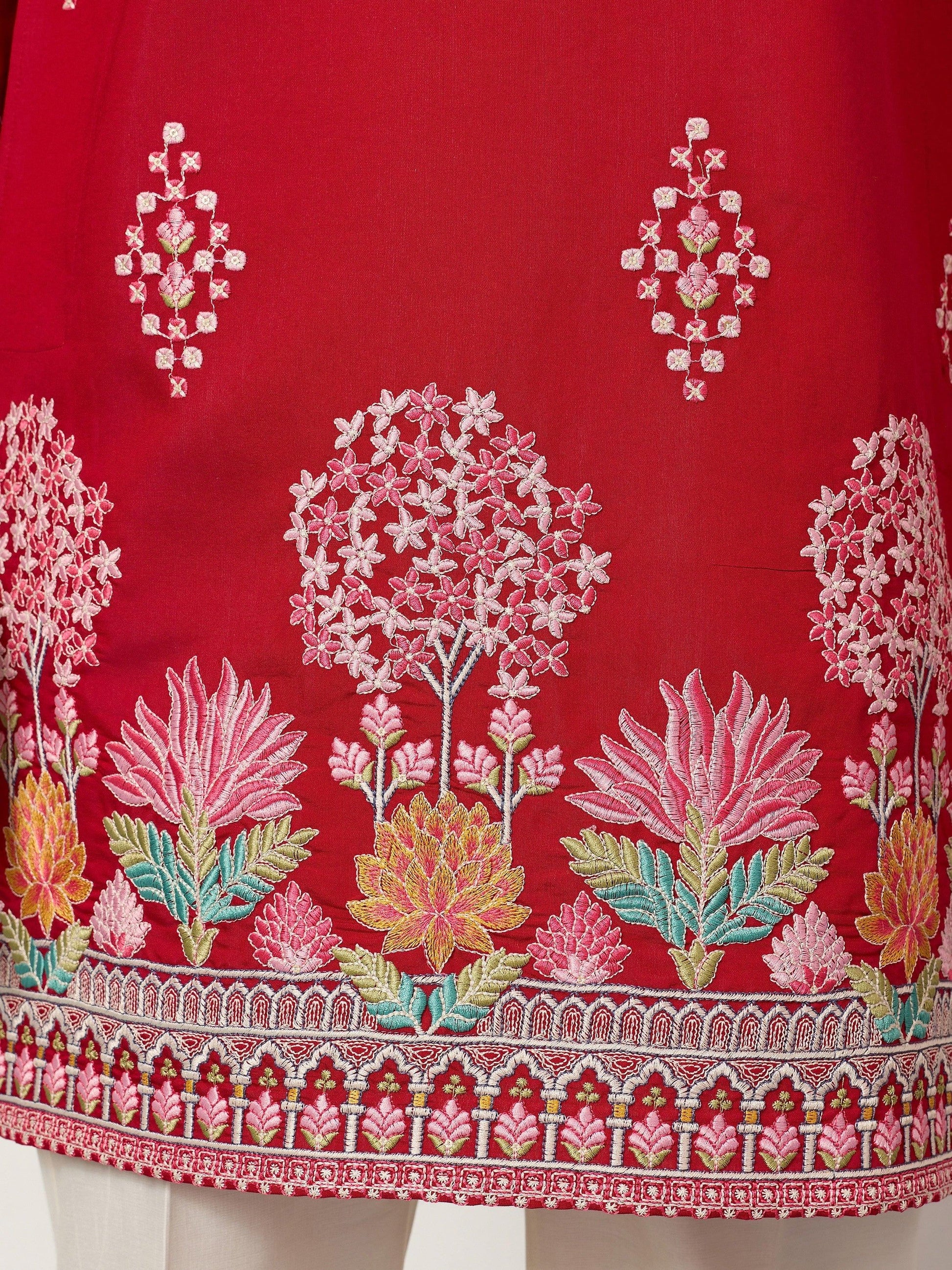 Classy Red Sequins Viscose Silk Groom Wear Men's Kurta