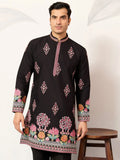 Fabulous Black Embroidered Viscose Silk Evening Wear Men's Kurta