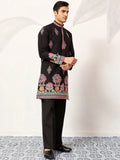 Fabulous Black Embroidered Viscose Silk Evening Wear Men's Kurta
