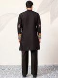 Fabulous Black Embroidered Viscose Silk Evening Wear Men's Kurta