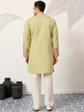 Elegant Pista Green Multi Thread Work Viscose Silk Event Wear Men's Kurta