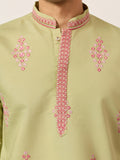 Elegant Pista Green Multi Thread Work Viscose Silk Event Wear Men's Kurta
