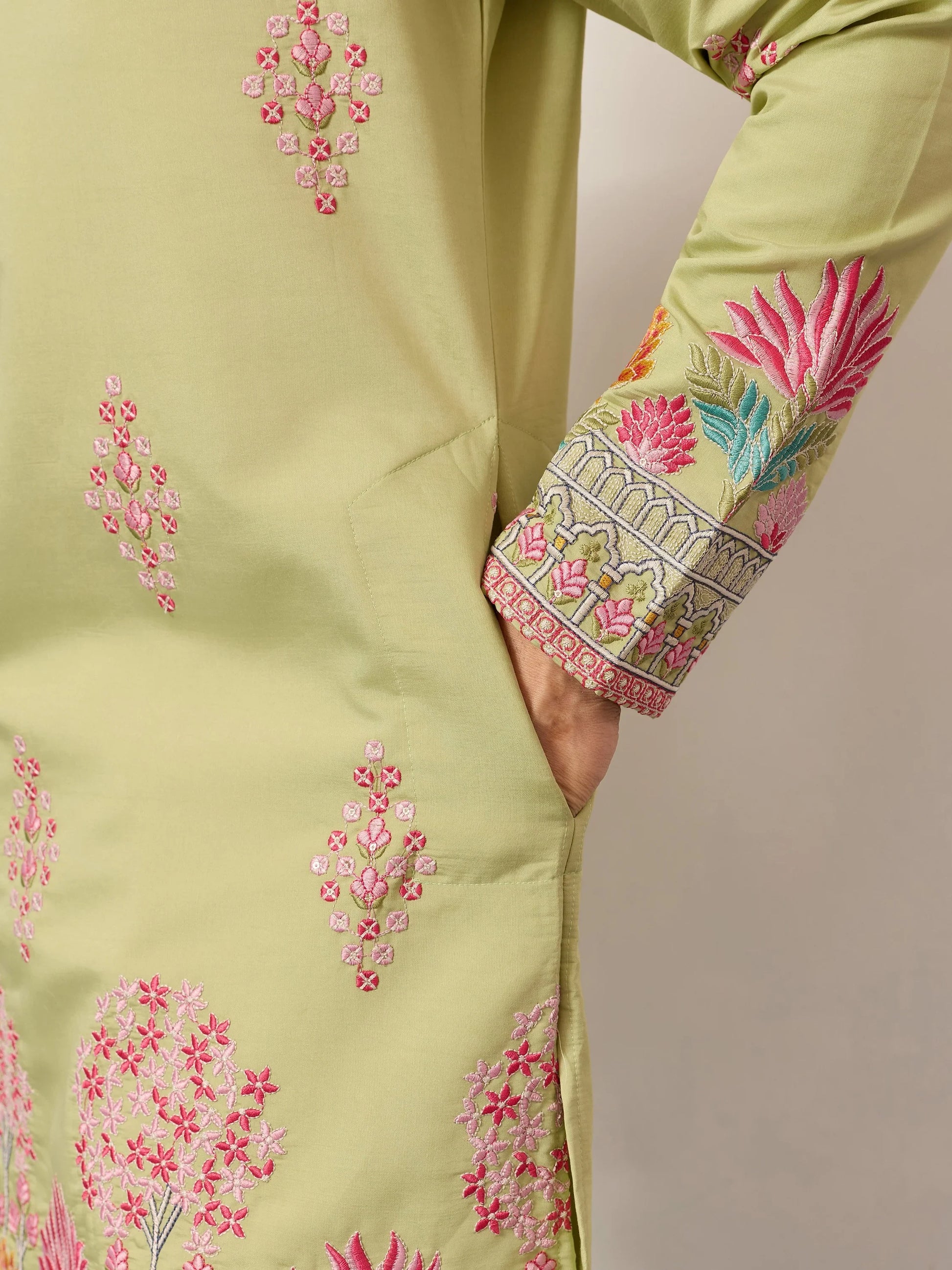 Elegant Pista Green Multi Thread Work Viscose Silk Event Wear Men's Kurta