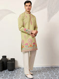 Elegant Pista Green Multi Thread Work Viscose Silk Event Wear Men's Kurta