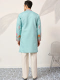 Glorious Sky Blue Multi Thread Work Viscose Silk Festive Wear Men's Kurta