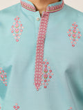 Glorious Sky Blue Multi Thread Work Viscose Silk Festive Wear Men's Kurta