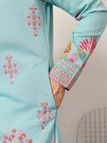 Glorious Sky Blue Multi Thread Work Viscose Silk Festive Wear Men's Kurta