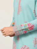 Glorious Sky Blue Multi Thread Work Viscose Silk Festive Wear Men's Kurta