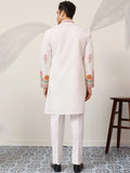 Fantastic White Sequins Work Viscose Silk Function Wear Men's Kurta