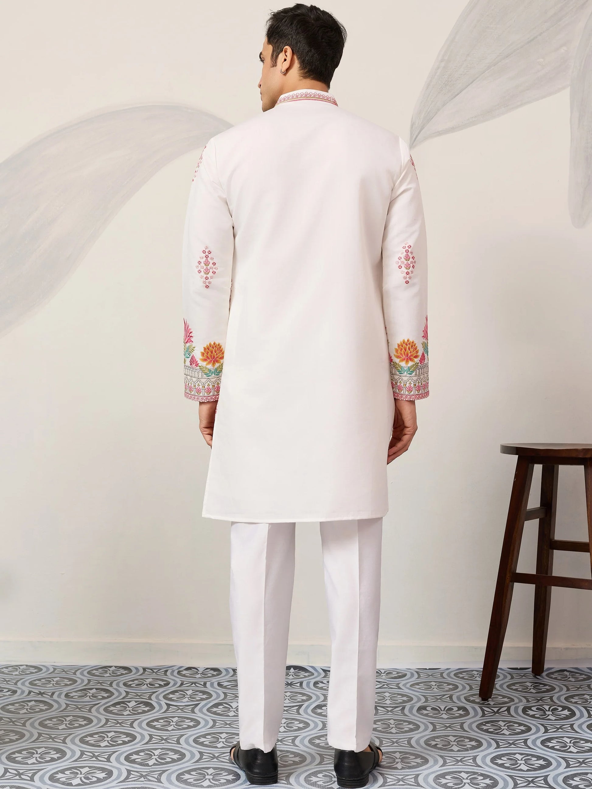 Fantastic White Sequins Work Viscose Silk Function Wear Men's Kurta
