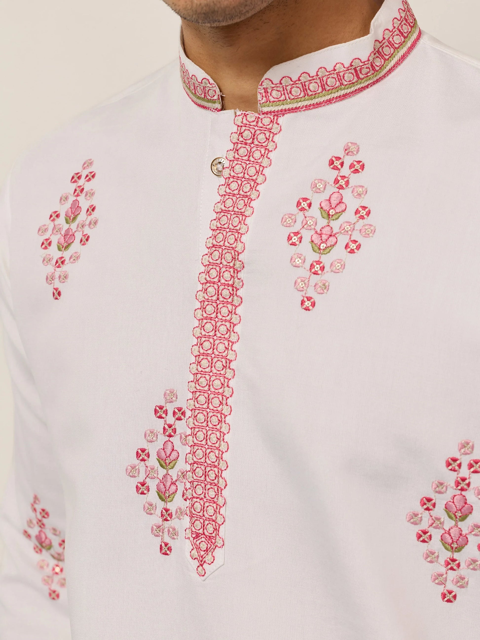 Fantastic White Sequins Work Viscose Silk Function Wear Men's Kurta