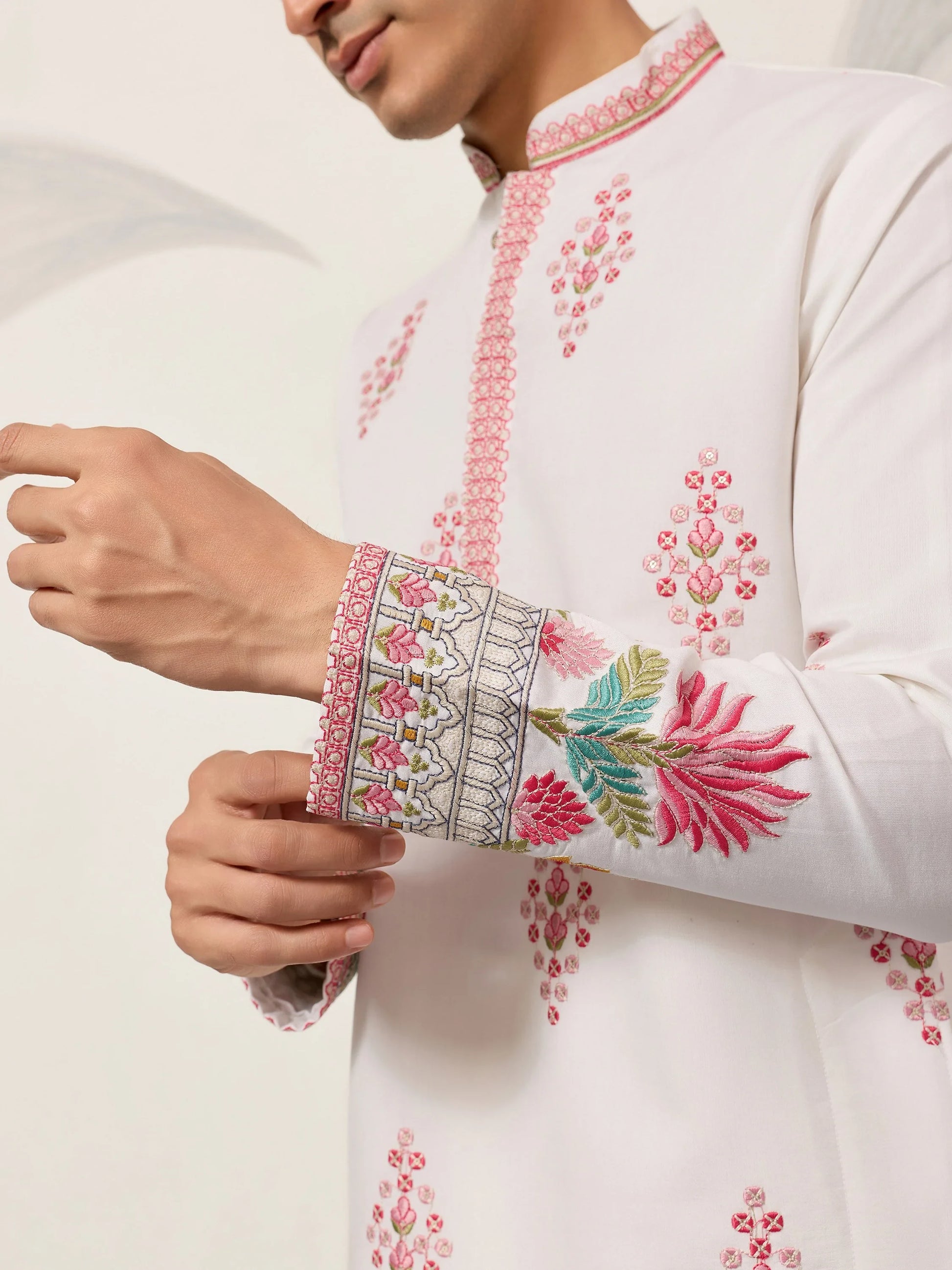 Fantastic White Sequins Work Viscose Silk Function Wear Men's Kurta