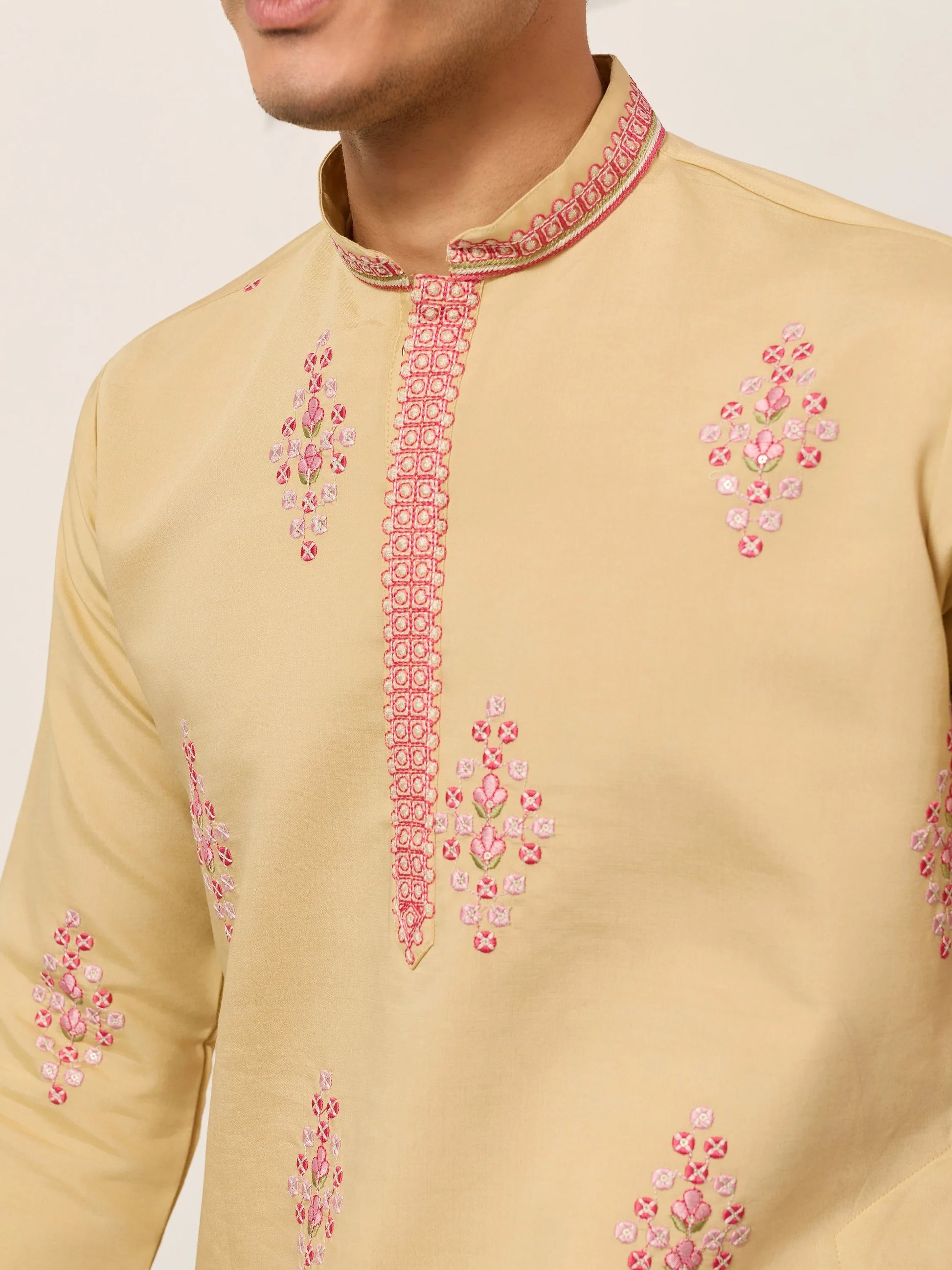 Dazzling Yellow Sequins Viscose Silk Haldi Wear Men's Kurta