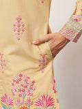 Dazzling Yellow Sequins Viscose Silk Haldi Wear Men's Kurta