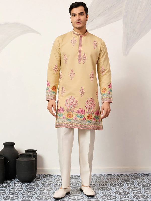 Dazzling Yellow Sequins Viscose Silk Haldi Wear Men's Kurta