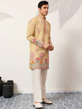 Dazzling Yellow Sequins Viscose Silk Haldi Wear Men's Kurta