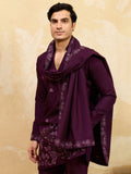Aesthetic Maroon Embroidered Viscose Silk Reception Wear Men's Kurta With Dupatta