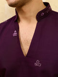 Aesthetic Maroon Embroidered Viscose Silk Reception Wear Men's Kurta With Dupatta