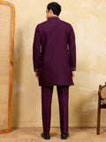 Aesthetic Maroon Embroidered Viscose Silk Reception Wear Men's Kurta With Dupatta