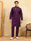 Terrific Wine Mirror Work Viscose Silk Festive Special Men's Kurta