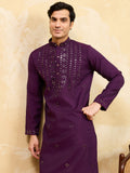 Terrific Wine Mirror Work Viscose Silk Festive Special Men's Kurta