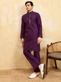 Terrific Wine Mirror Work Viscose Silk Festive Special Men's Kurta