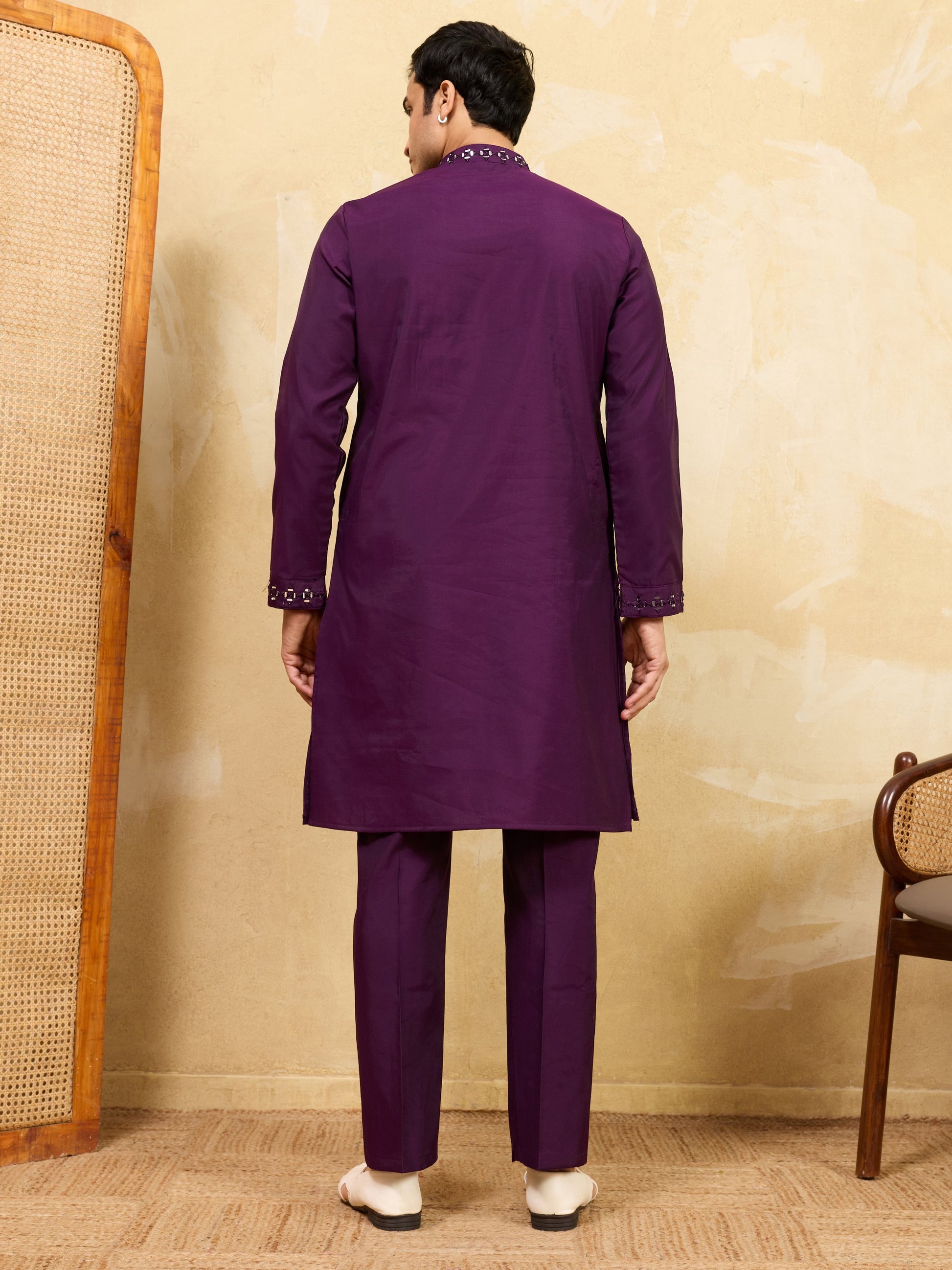 Terrific Wine Mirror Work Viscose Silk Festive Special Men's Kurta