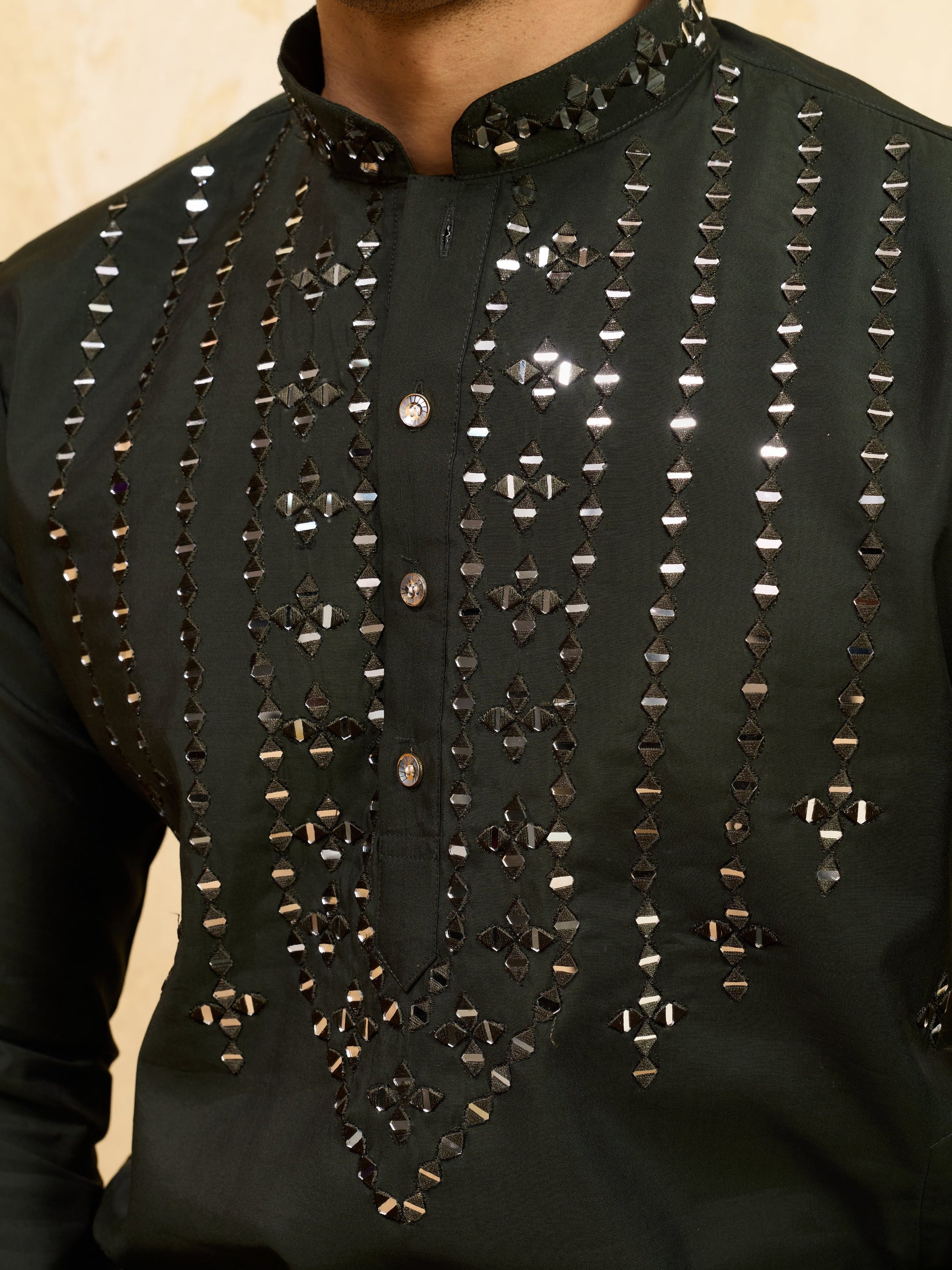 Fantabulous Black Thread Work Viscose Silk Eid Special Men's Kurta