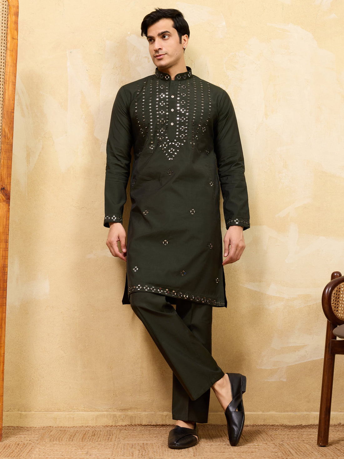 Fantabulous Black Thread Work Viscose Silk Eid Special Men's Kurta
