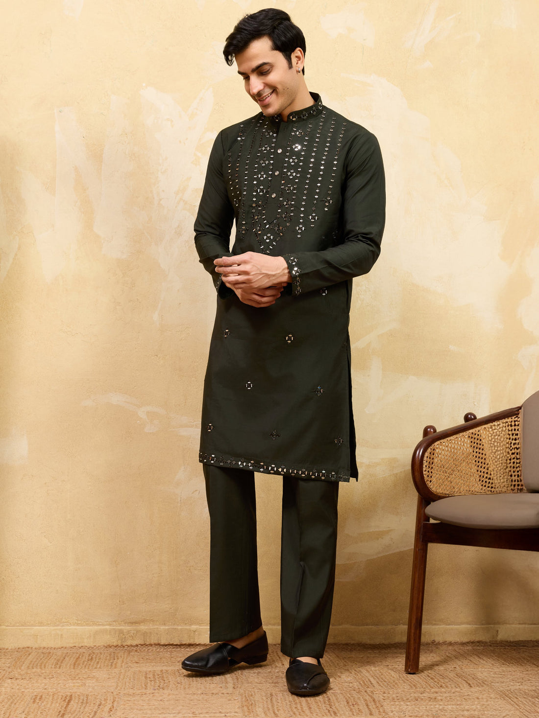 Fantabulous Black Thread Work Viscose Silk Eid Special Men's Kurta