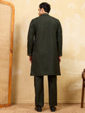 Fantabulous Black Thread Work Viscose Silk Eid Special Men's Kurta