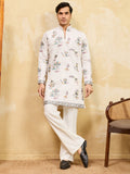 Heavenly White Sequins Viscose Silk Traditional Men's Kurta