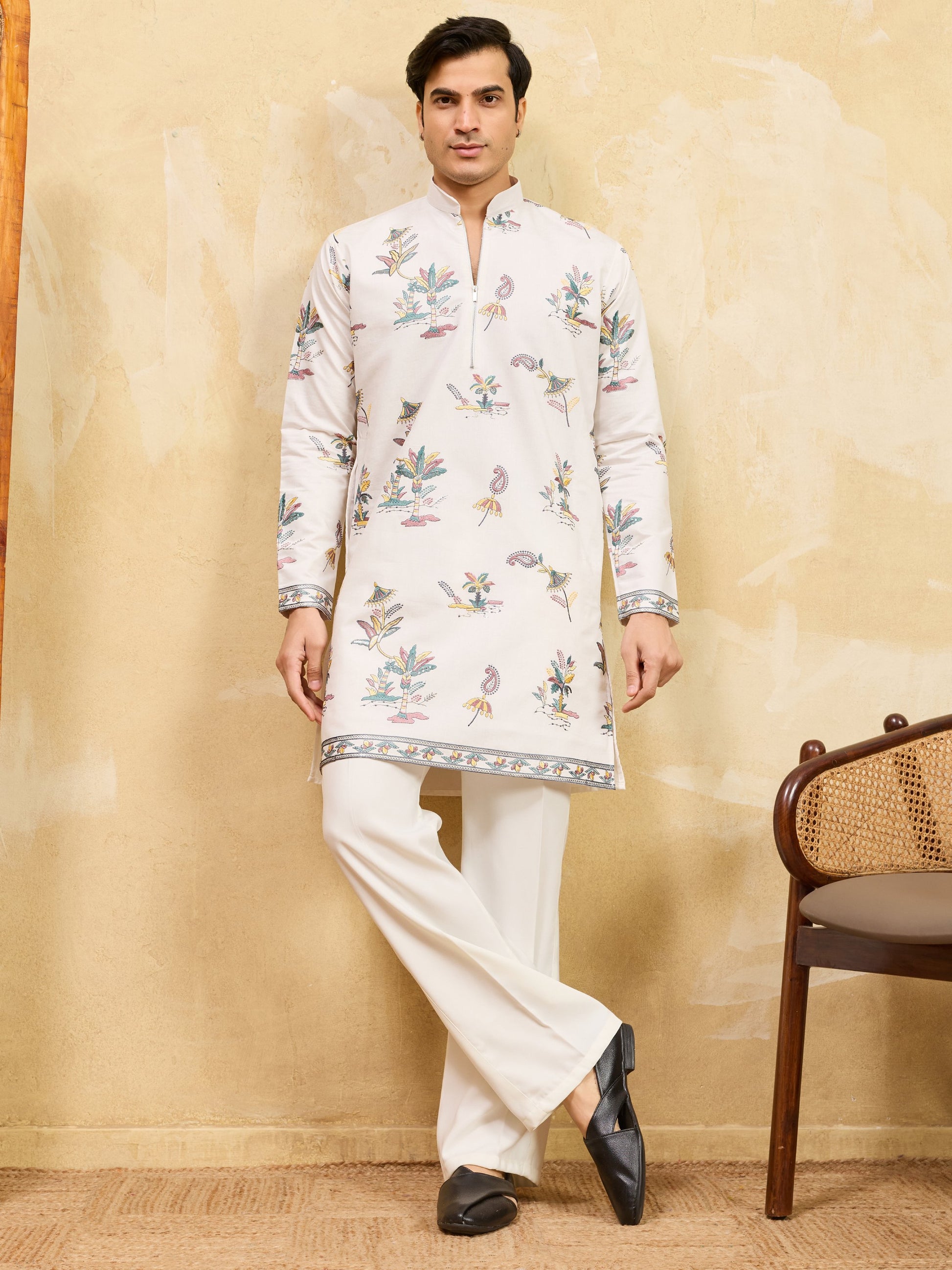 Heavenly White Sequins Viscose Silk Traditional Men's Kurta