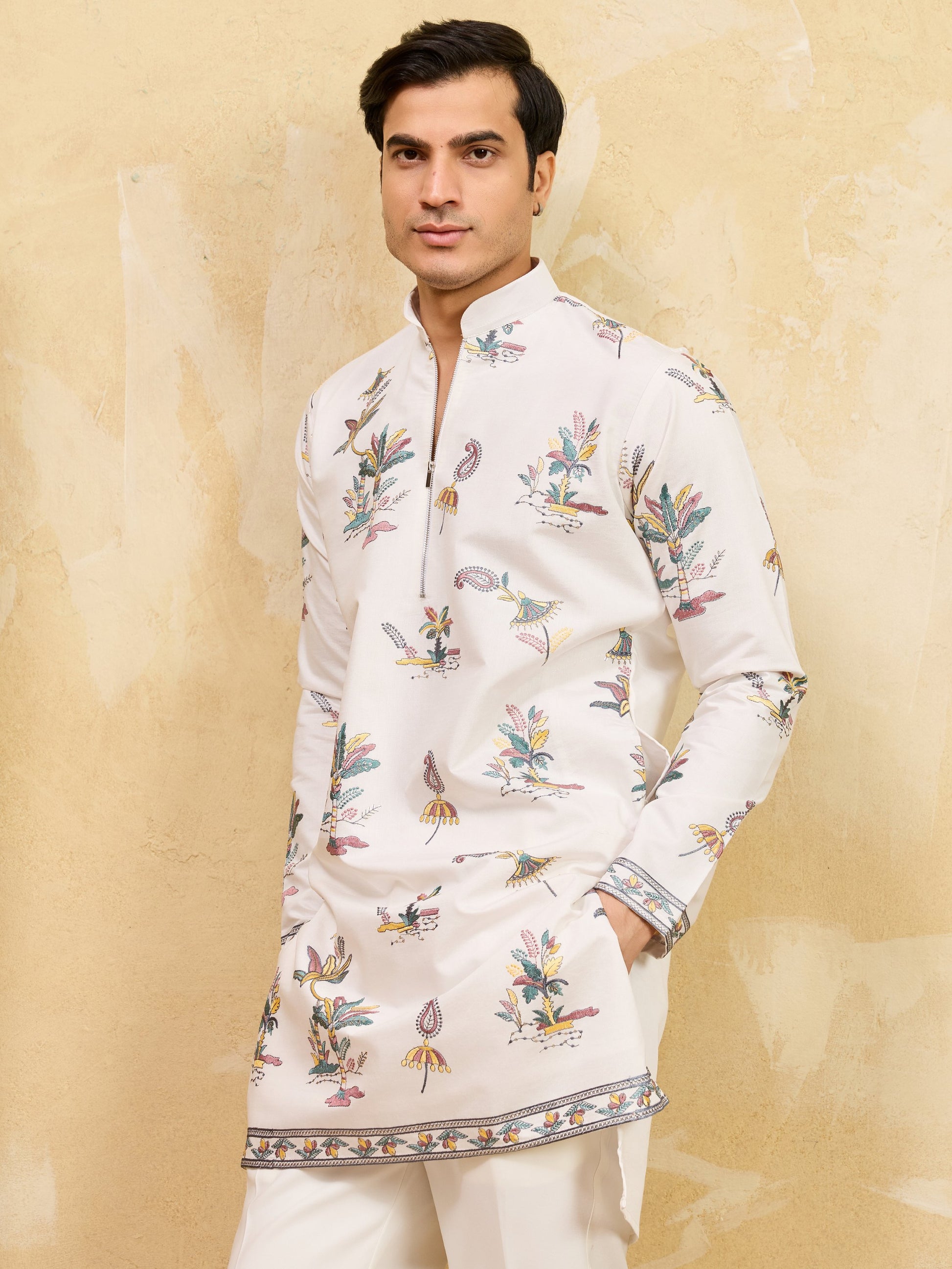 Heavenly White Sequins Viscose Silk Traditional Men's Kurta